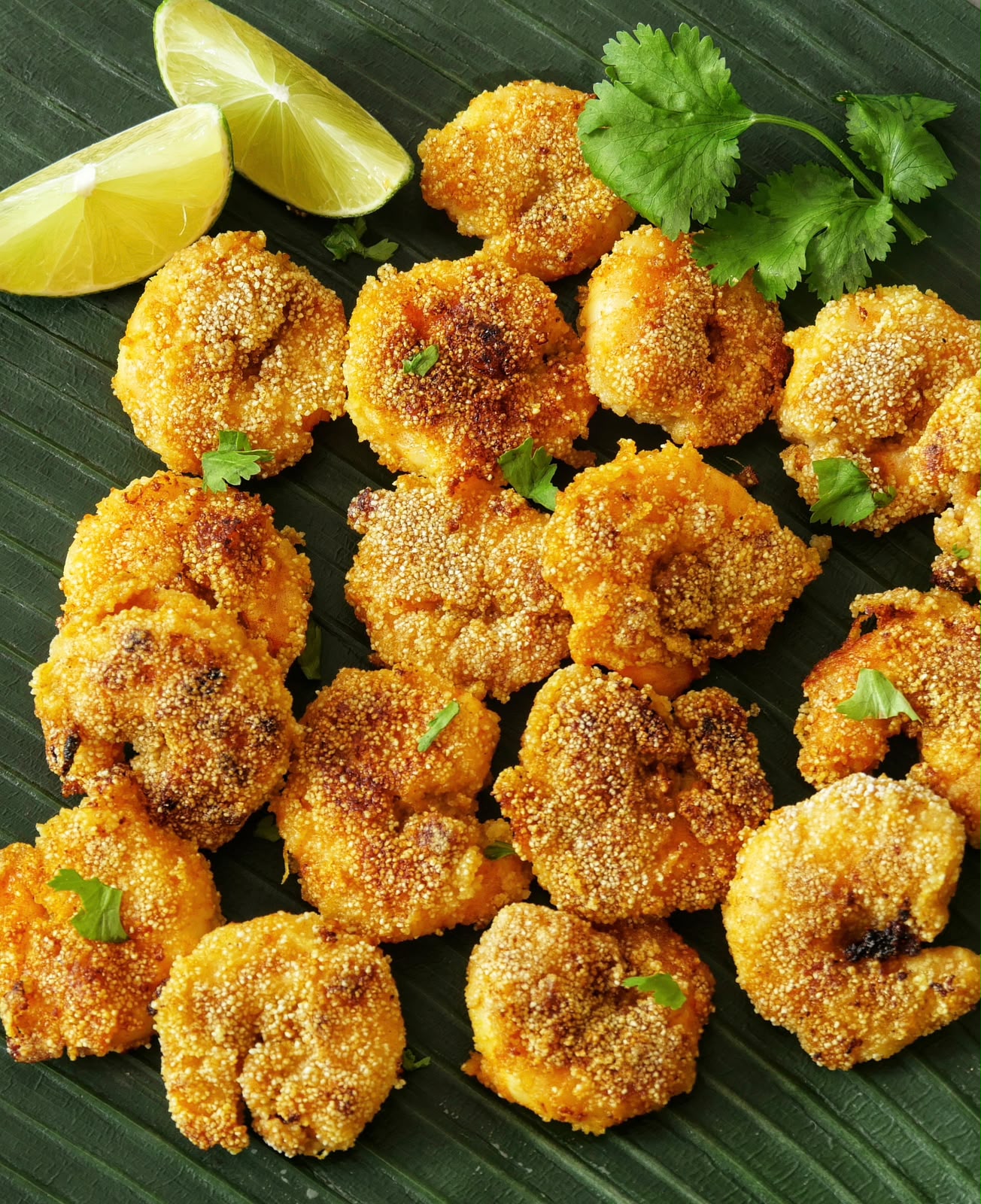 Golden fried prawns with lime